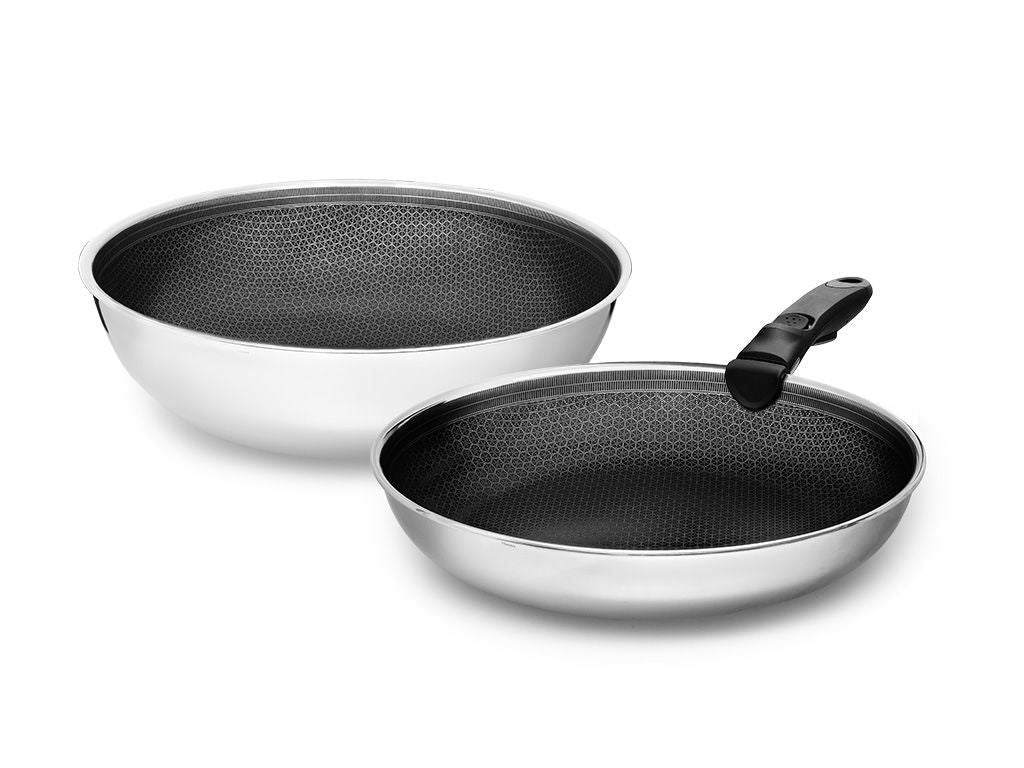 SET PADELLE WOK CON MANICO RIMOVIBILE – 2 PZ - 1